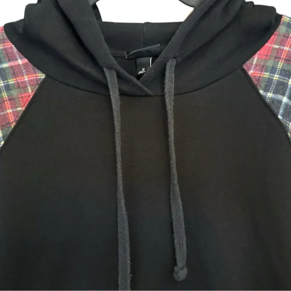 Torrid Black Plaid Red Classic Fit Cozy Fleece Raglan Hoodie Size 3 3XL - Picture 9 of 13